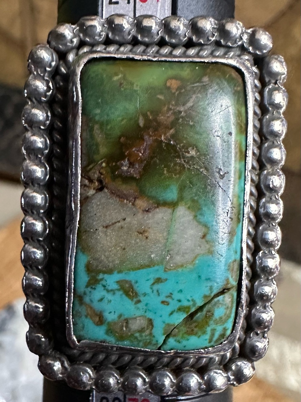 Tony Garcia Navajo Sterling Silver Turquoise Cigar Band Ring - Picture 7 of 13